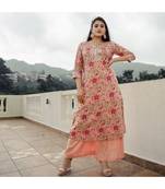 Peach Jaal Print With Gota Suit Set (Set of 2)