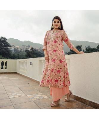 Peach Jaal Print With Gota Suit Set (Set of 2) 2