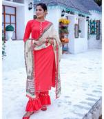 Red Frilled Kurta & Pant With Dupatta (Set of 3)