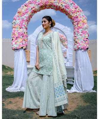 Green Kurta & Kali Sharara With Dupatta (Set of 3) 1