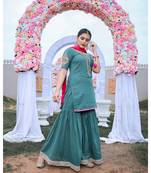 Olive Green Gota Work Kurta & Sharara With Dupatta (Set of 3)