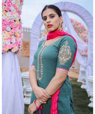 Olive Green Gota Work Kurta & Sharara With Dupatta (Set of 3) 4
