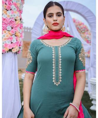 Olive Green Gota Work Kurta & Sharara With Dupatta (Set of 3) 5