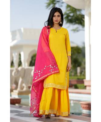 Yellow Kurta Sharara Set  (Set of 2) 1
