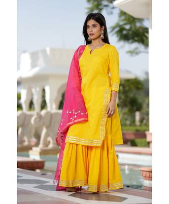Yellow Kurta Sharara Set  (Set of 2) 2