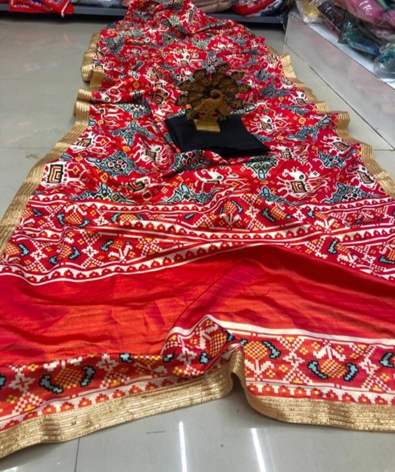Malaika Arora Saree on Gota Zari with Digital Print and plain blouse Designer Saree 