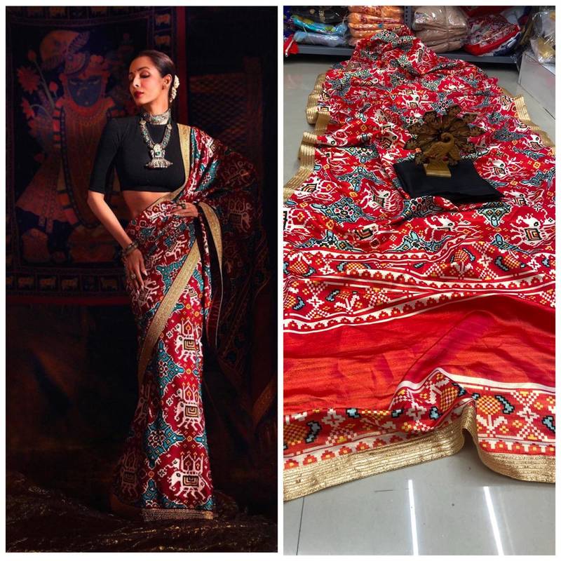 Malaika Arora Saree on Gota Zari with Digital Print and plain blouse Designer Saree 