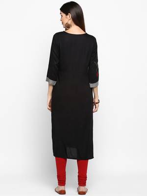 Women's Resham Embroidery Straight Rayon Black Kurti 2