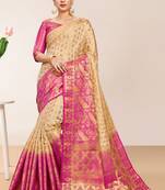 Beige Jacquard Animal Print Saree with Blouse Piece