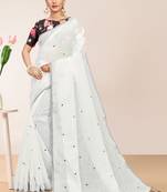 White Linen Self Design Saree with Blouse Piece