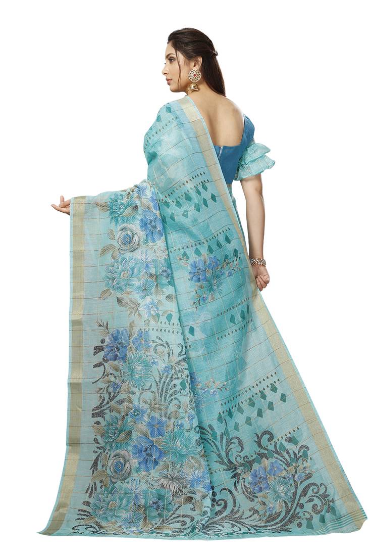 Women's Cotton Blend Pink Printed Designer Saree With Blouse Piece