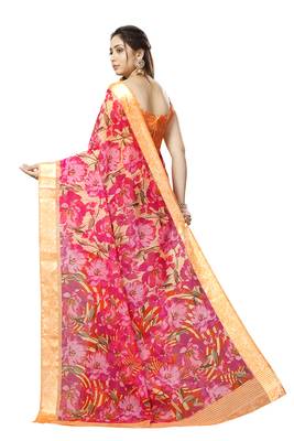 Light Pink Cotton Floral Saree with Blouse Piece 3