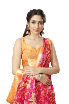 Light Pink Cotton Floral Saree with Blouse Piece 4