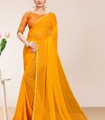 Yellow Georgette Chiffon Blend Striped Saree with Blouse Piece