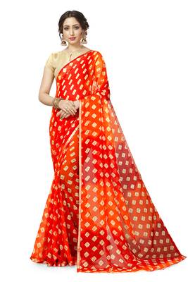 Red Georgette Chiffon Blend Checkered Saree with Blouse Piece 1