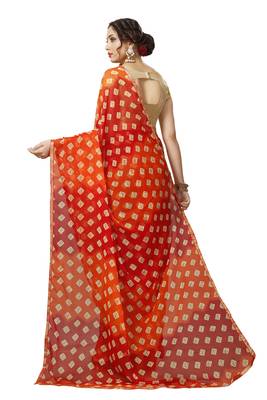 Red Georgette Chiffon Blend Checkered Saree with Blouse Piece 3