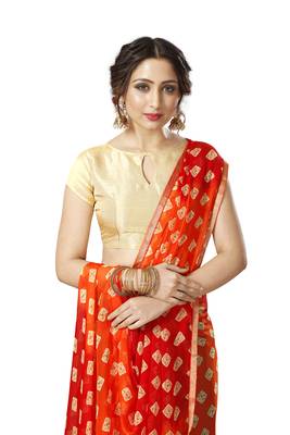 Red Georgette Chiffon Blend Checkered Saree with Blouse Piece 4