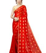 Red Georgette Chiffon Blend Checkered Saree with Blouse Piece