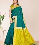 Green Cotton Striped Saree with Blouse Piece