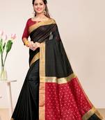 Black Cotton Striped Saree with Blouse Piece