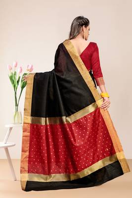 Black Cotton Striped Saree with Blouse Piece 3
