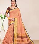 Peach Cotton Striped Saree with Blouse Piece
