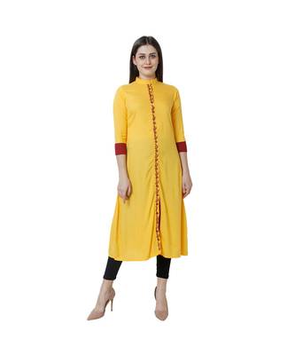 yellow plain rayon kurti 1