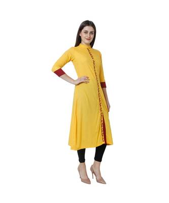 yellow plain rayon kurti 2