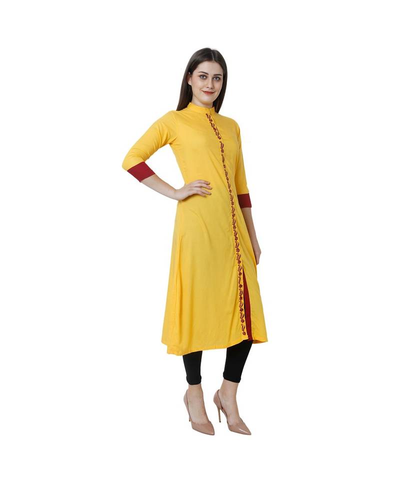 yellow plain rayon kurti