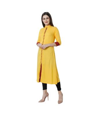yellow plain rayon kurti 3