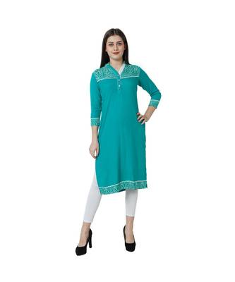 green plain rayon kurti 1