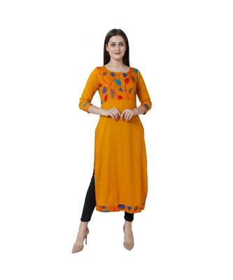 yellow plain rayon kurti 1