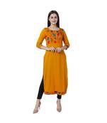 yellow plain rayon kurti