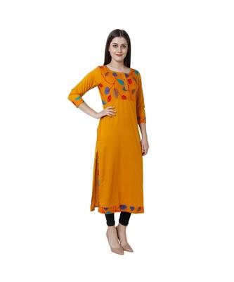 yellow plain rayon kurti 2