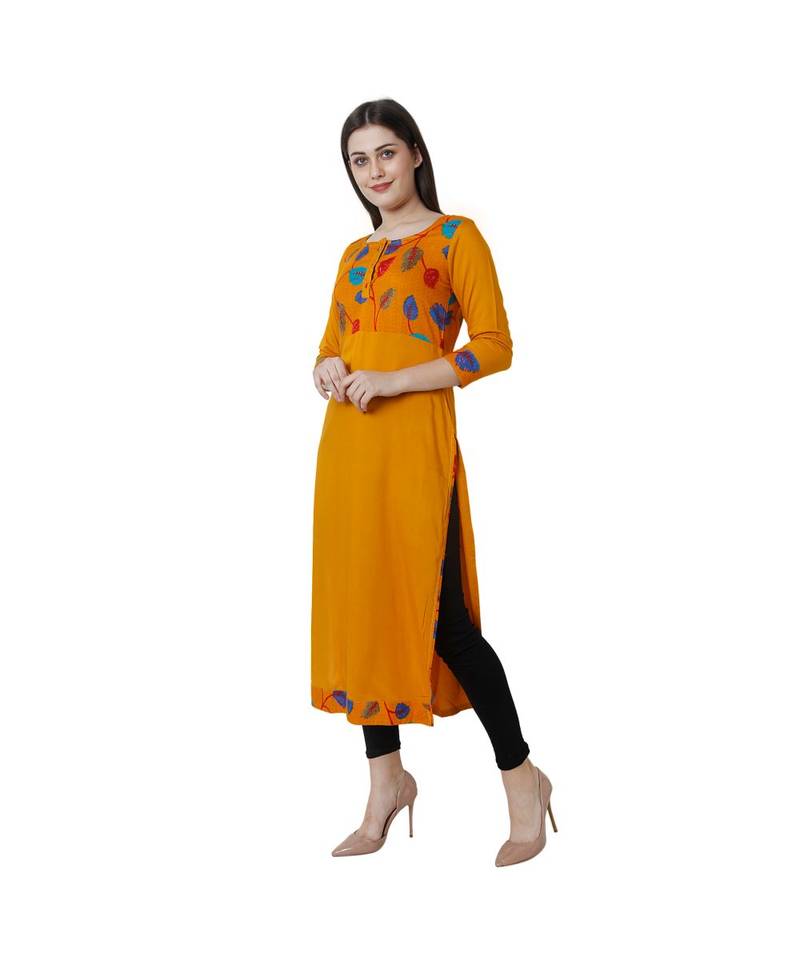 yellow plain rayon kurti