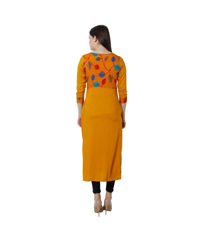 yellow plain rayon kurti
