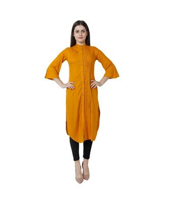 yellow plain rayon kurti 1