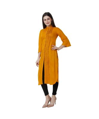 yellow plain rayon kurti 3