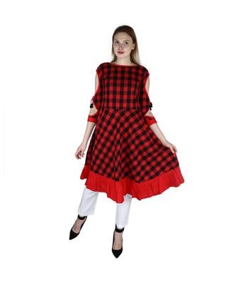 red plain rayon kurti 1
