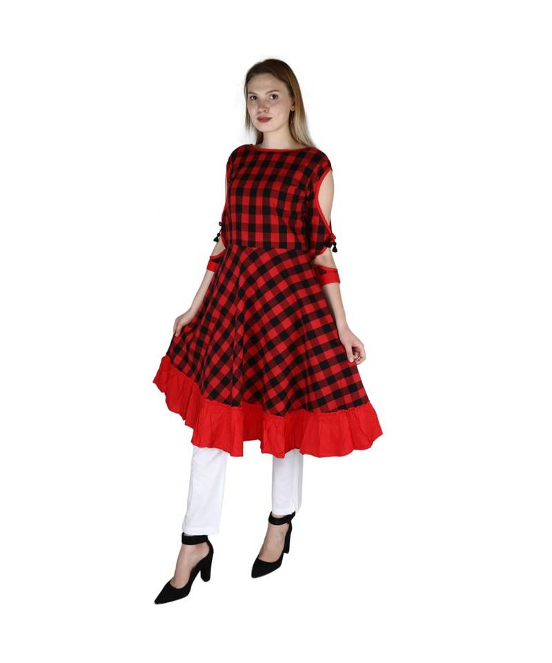 red plain rayon kurti