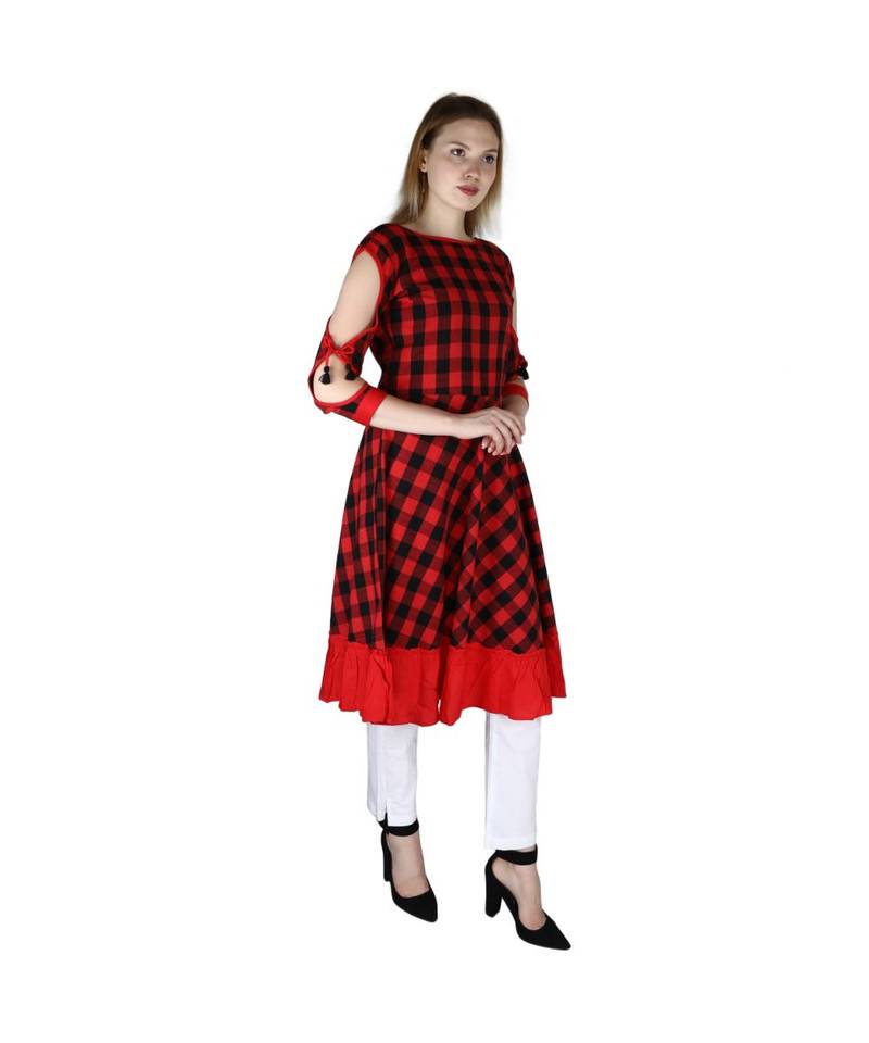red plain rayon kurti
