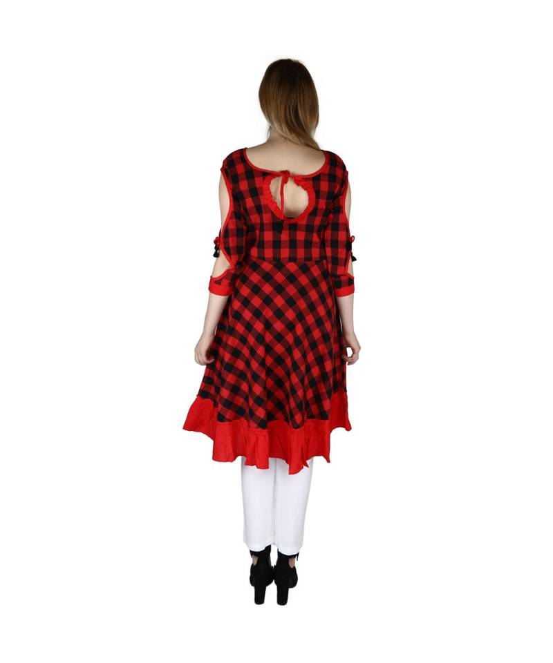 red plain rayon kurti