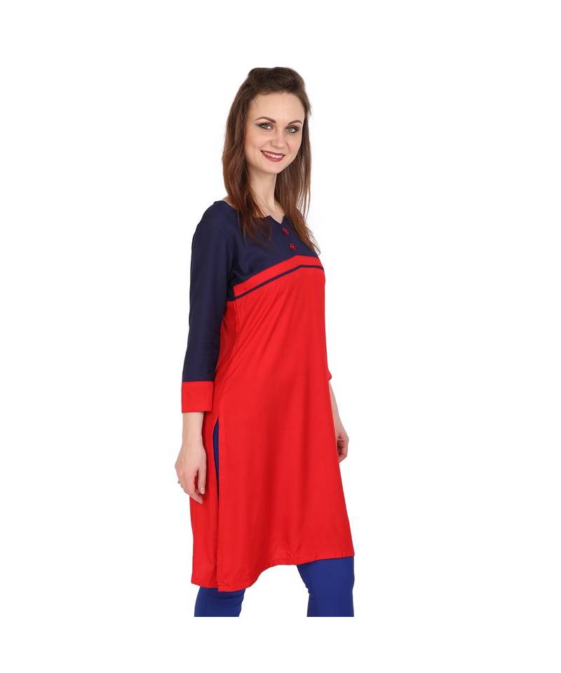 red plain rayon kurti
