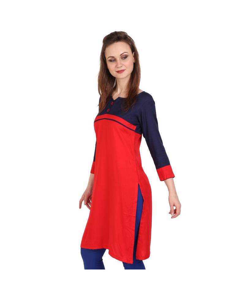 red plain rayon kurti
