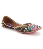 Msc Leather Ethnic Hand Embroidered Flat Jutis For Women
