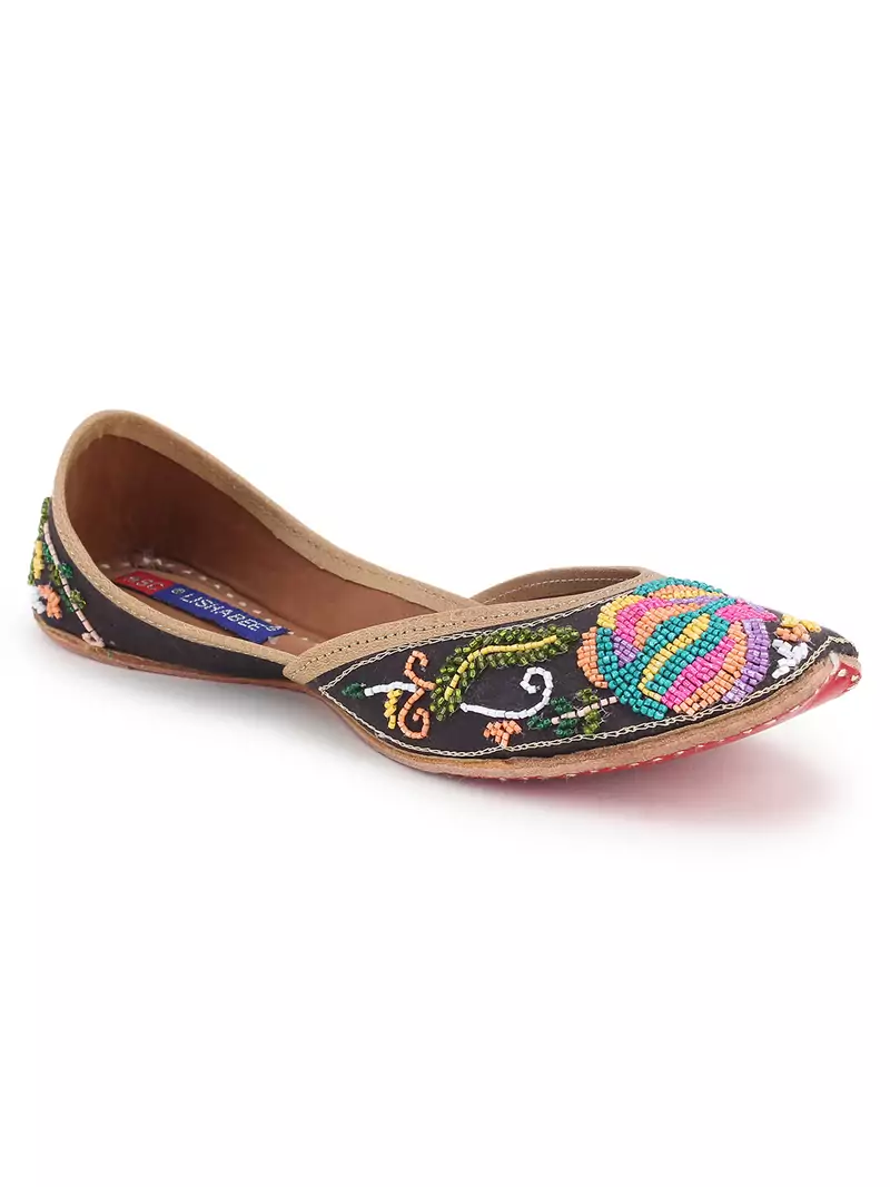 Msc Leather Ethnic Hand Embroidered Flat Jutis For Women