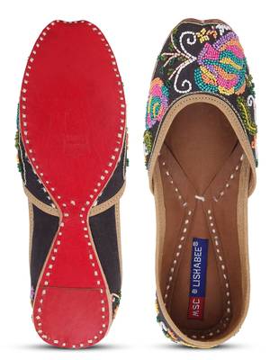 Msc Leather Ethnic Hand Embroidered Flat Jutis For Women 5