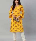 Straight Mustard Foil Printed Rayon Cotton Kurta For Girls's and Women's 