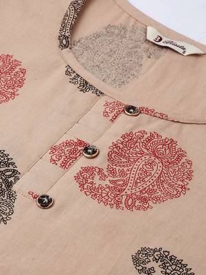 Kimisha Cotton Printed Straight Kurta(Beige) 2