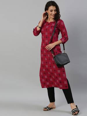 Kimisha Women's Cotton Printed Straight Kurti(Maroon) 1